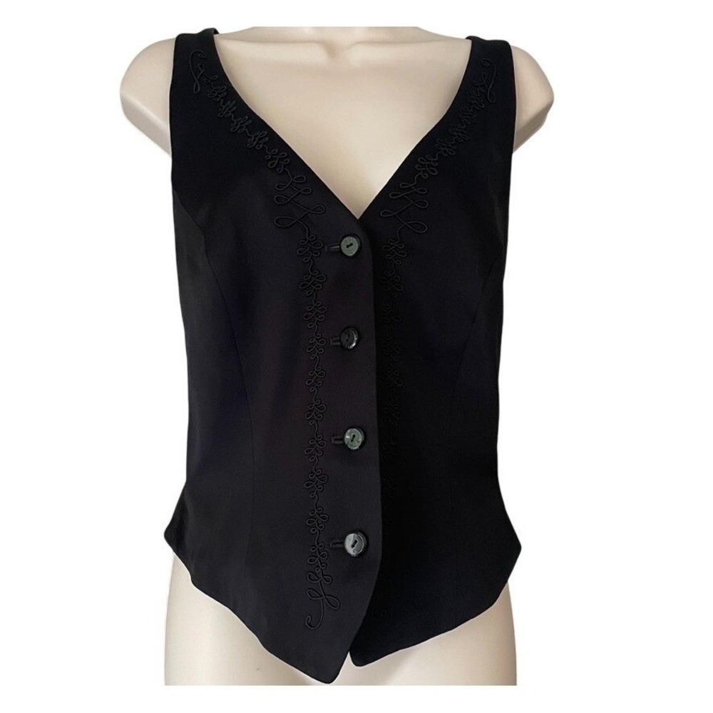 Laurèl Black Embroidered Waistcoat‎ Vest Made in Germany Women's Small